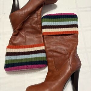 Coach Monika  High Heel Leather Boots Made In Italy Size 7 Colorful fabric sock